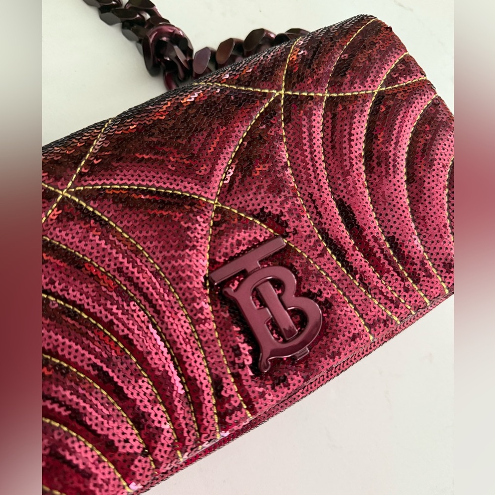Burberry Lola Small Quilted Sequin Chain Shoulder Bag in Burgundy ~ EUC - Picture 9 of 14
